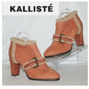 New Made in Italy Sheepskin Nubuck  Shearling Buckle Heeled Boots Bootie